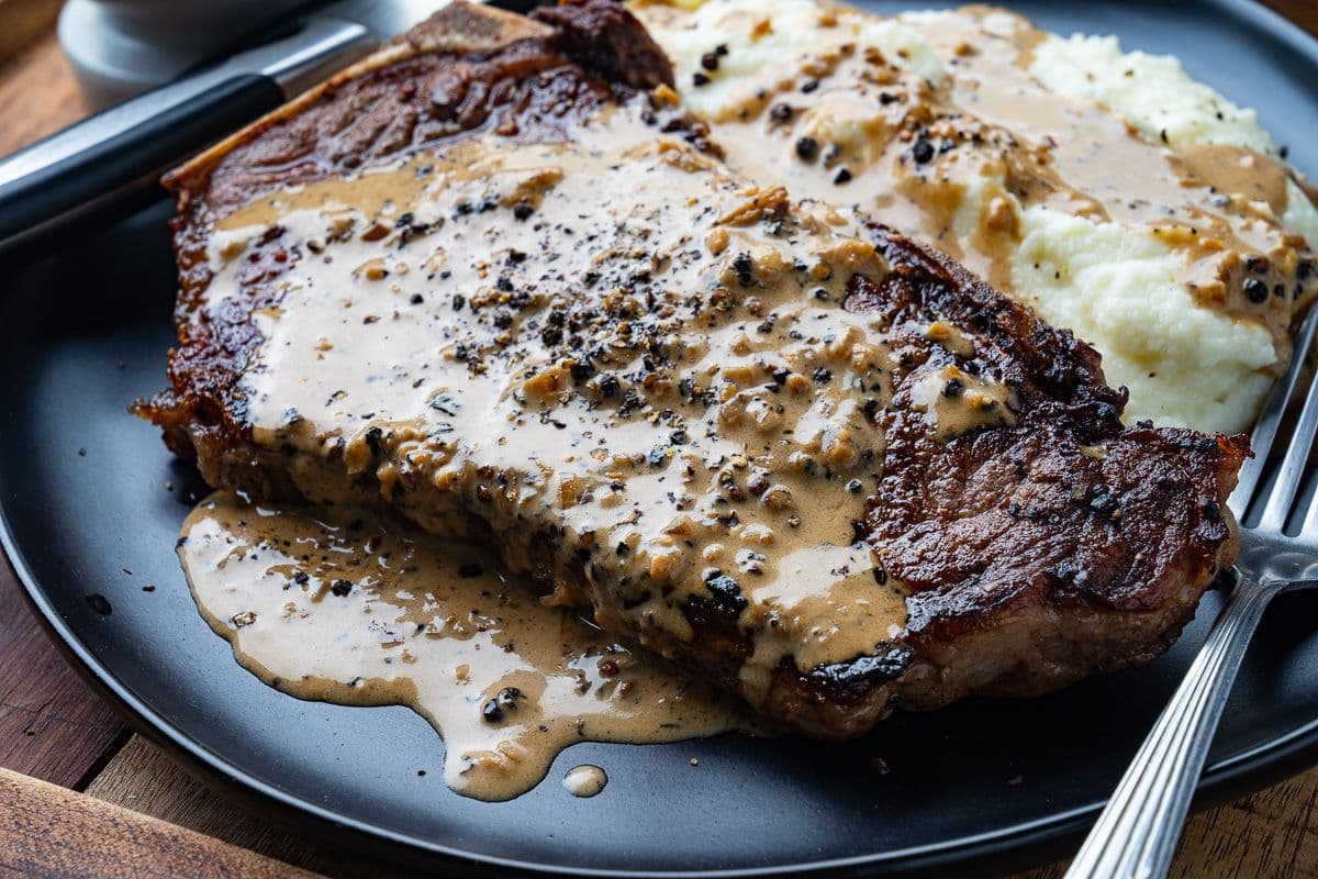 Beef Steak with Peppercorn Sauce